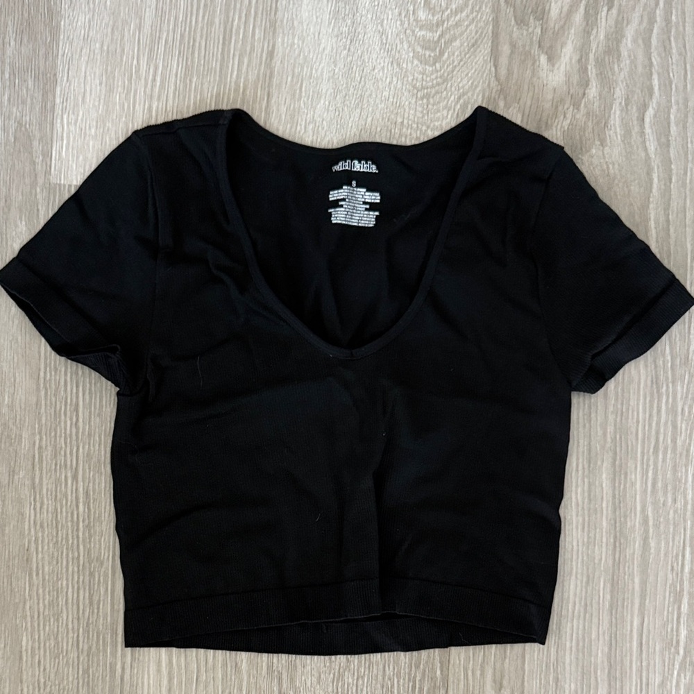 Wild Fable Black Deep V Crop Top